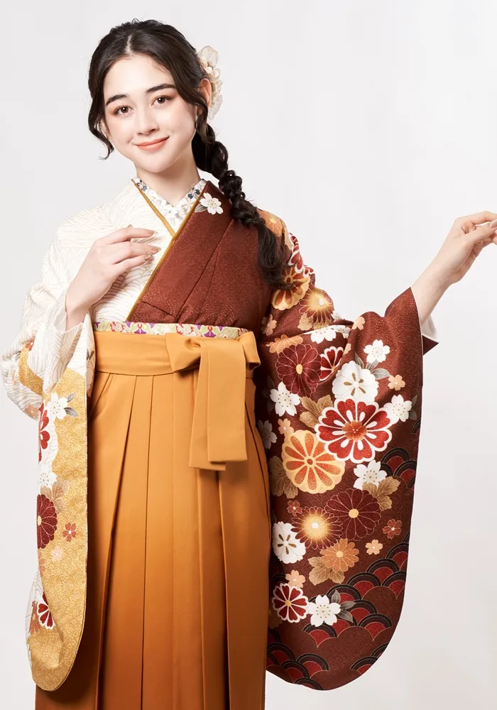 【着物】マロン×ホワイトメランジュ