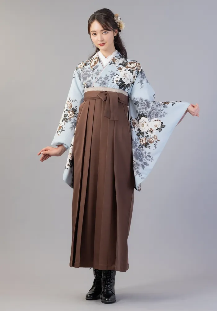 【着物】ボタン水影花+【袴】チャイロ