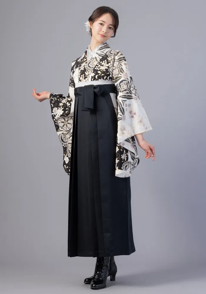 【着物】和モダン更紗調+【袴】ｸﾛ
