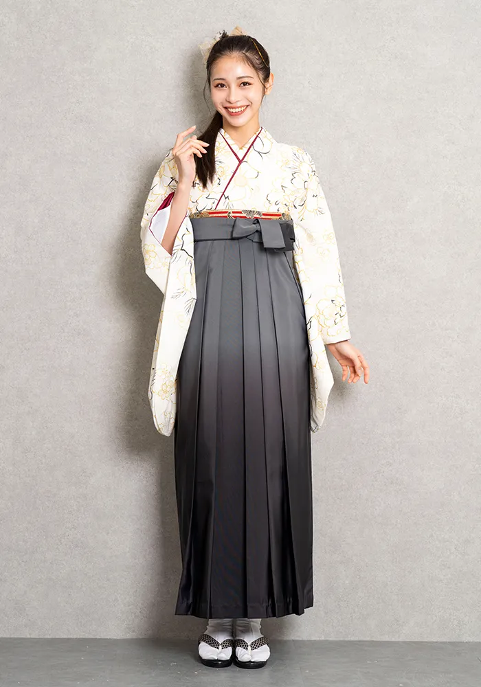 【卒業式袴レンタル/コーデ/宅配ネットレンタル/新作】個性的レトロ(オシャレ)　白/黒/グレー　BB4003_GRB040