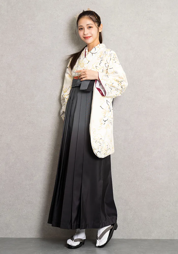 【卒業式袴レンタル/コーデ/宅配ネットレンタル/新作】個性的レトロ(オシャレ)　白/黒/グレー　BB4003_GRB040