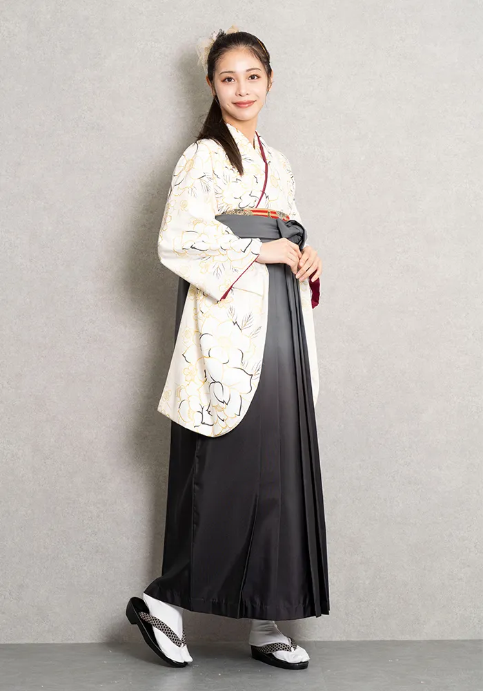 【卒業式袴レンタル/コーデ/宅配ネットレンタル/新作】個性的レトロ(オシャレ)　白/黒/グレー　BB4003_GRB040