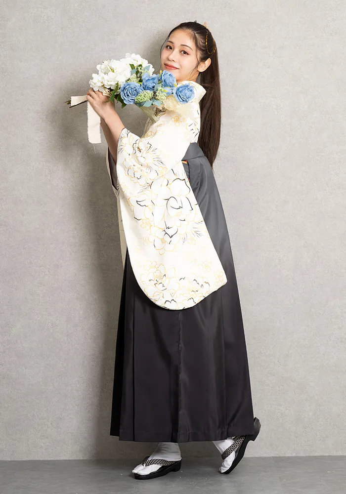 【卒業式袴レンタル/コーデ/宅配ネットレンタル/新作】個性的レトロ(オシャレ)　白/黒/グレー　BB4003_GRB040