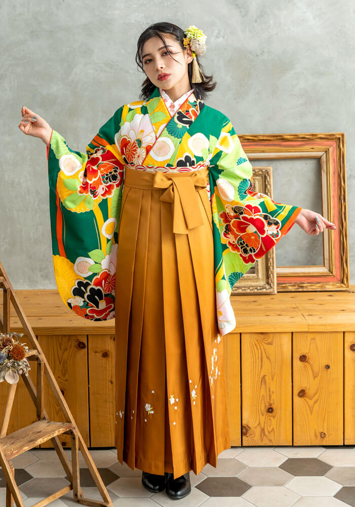 OZZON 椿刺繍袴スカート（緑） OZZON 椿刺繍袴スカート（緑）