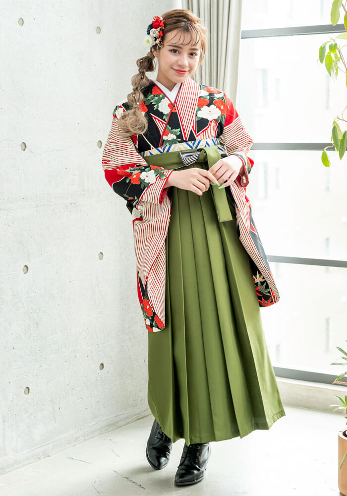 【卒業式袴レンタル/準新作/通販レンタル】古典大人かわいい高級感(オシャレ)　黒/赤/緑　BBB480_MAS017