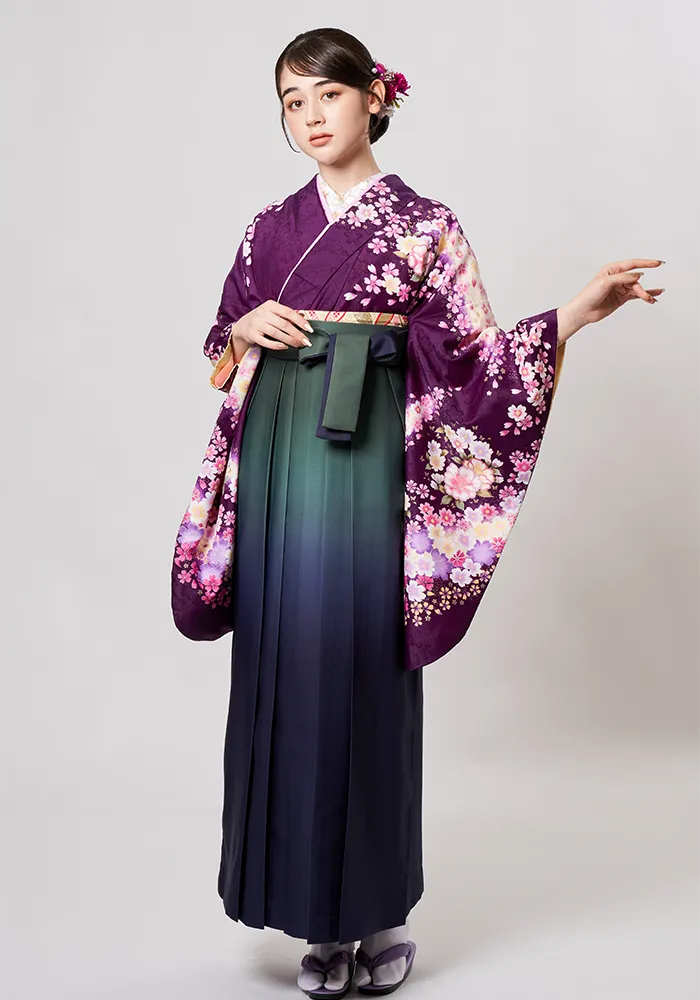 着物】紫桜・辻が花調＋【袴】抹茶×紺ぼかし|宅配ネットレンタルさがの館