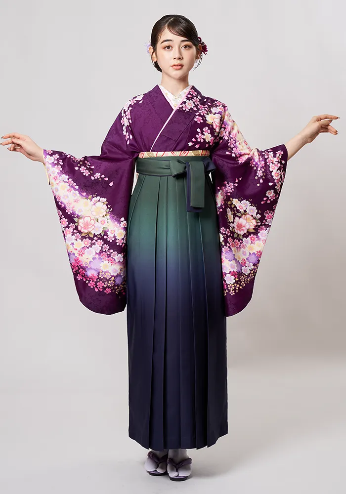 着物】紫桜・辻が花調＋【袴】抹茶×紺ぼかし|宅配ネットレンタルさがの館