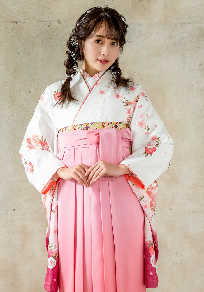 【卒業式袴レンタル/ネット/宅配/通販レンタル】白雪輪に八重桜